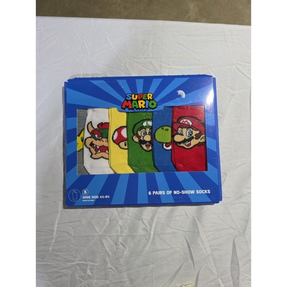 Nintendo Other - Nintendo Super Mario Bros 6 Pack No Show Socks Mario Luigi Yoshi Bowser Toad S
